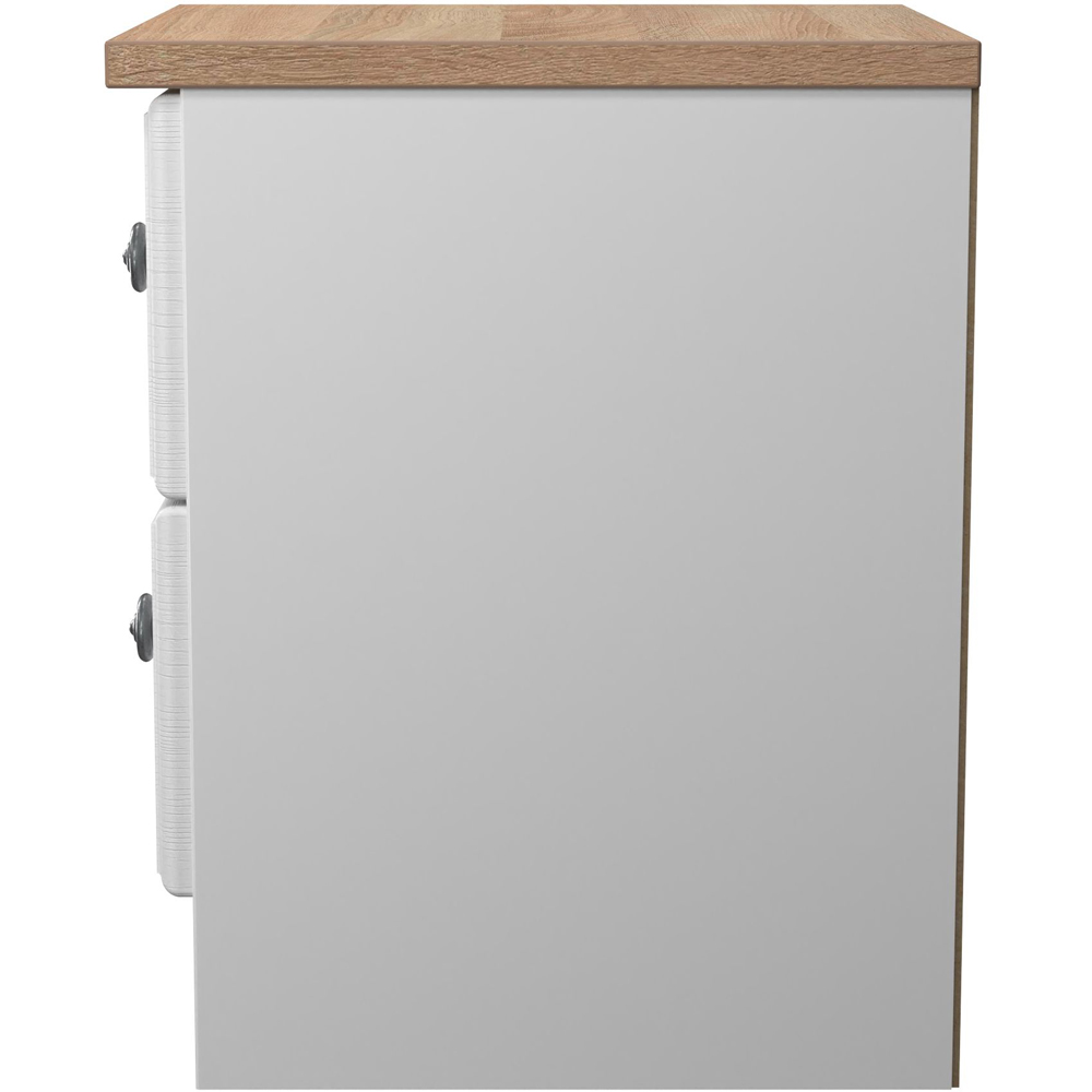 Crowndale Norfolk 2 Drawer White Ash and Bardolino Oak Compact Bedside Cabinet Ready Assembled Image 4