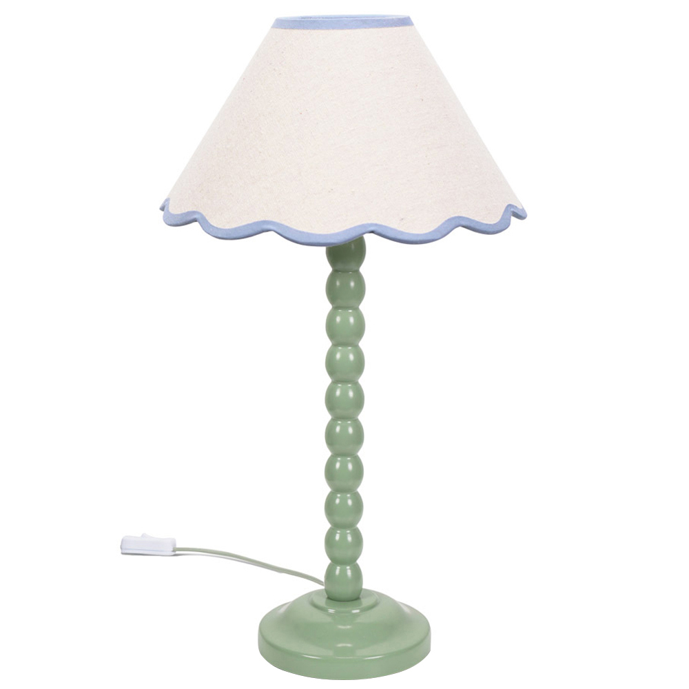 ValueLights Bobbins Natural and Blue Scallop Shade Sage Green LED Table Lamp Image 1