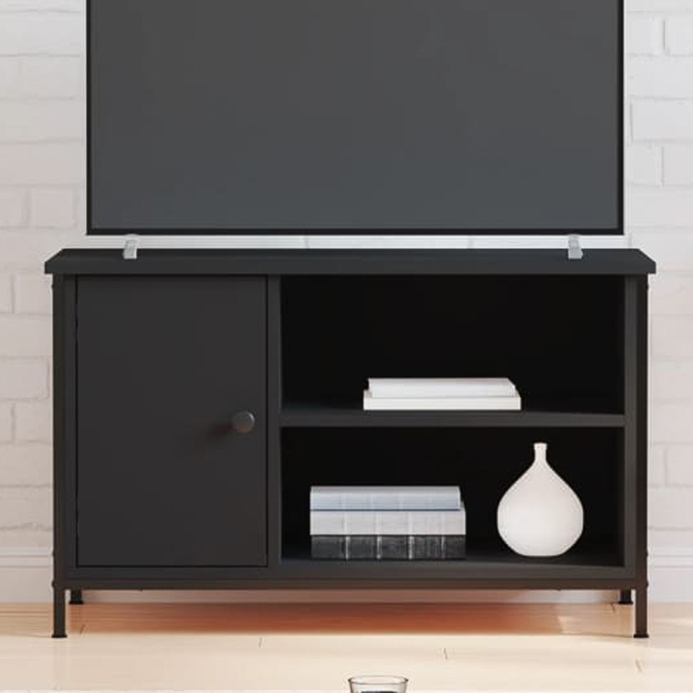 vidaXL Single Door 2 Shelf Black TV Cabinet Image 1