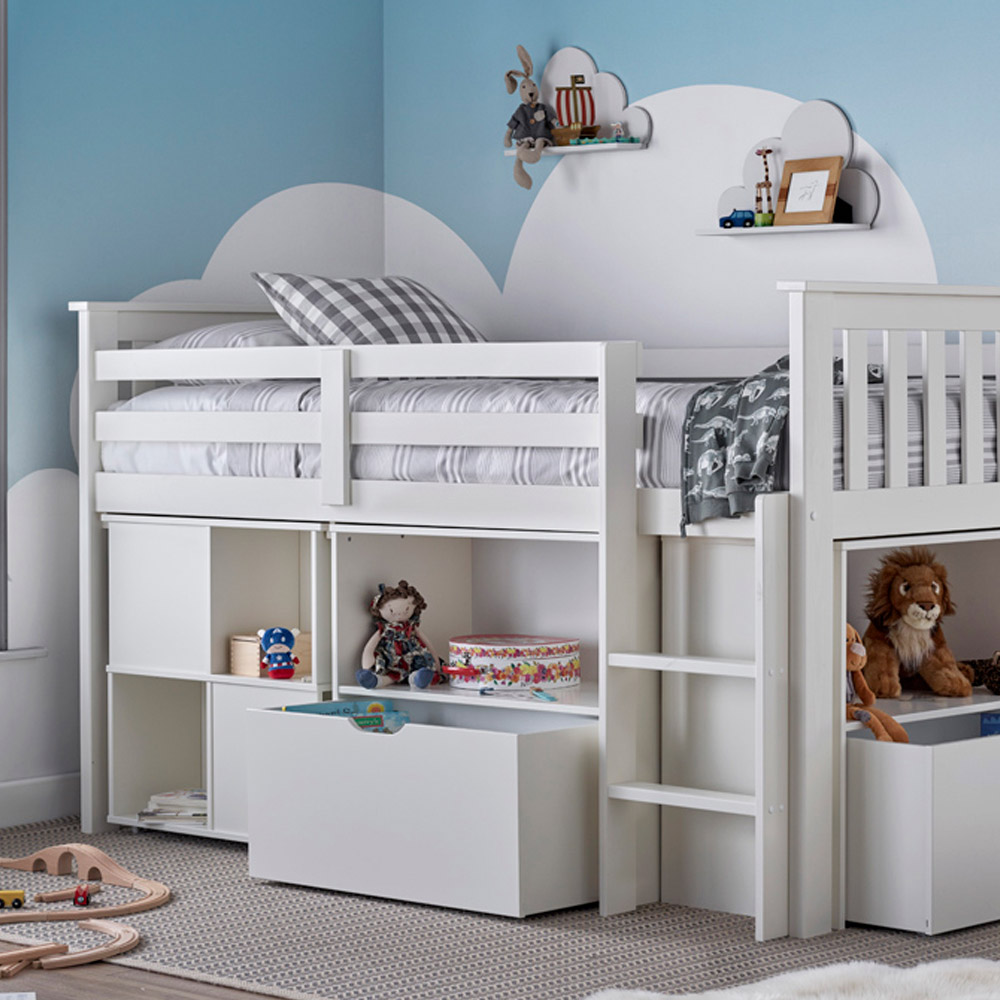 Milo Single White Sleep Station Desk Storage Bed and Orthopaedic Mattress Image 5