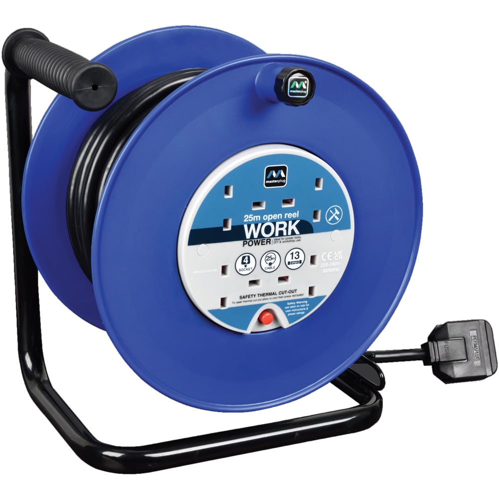 Masterplug Blue 13A 4 Socket Heavy Duty Open Cable Reel 40m Image 1