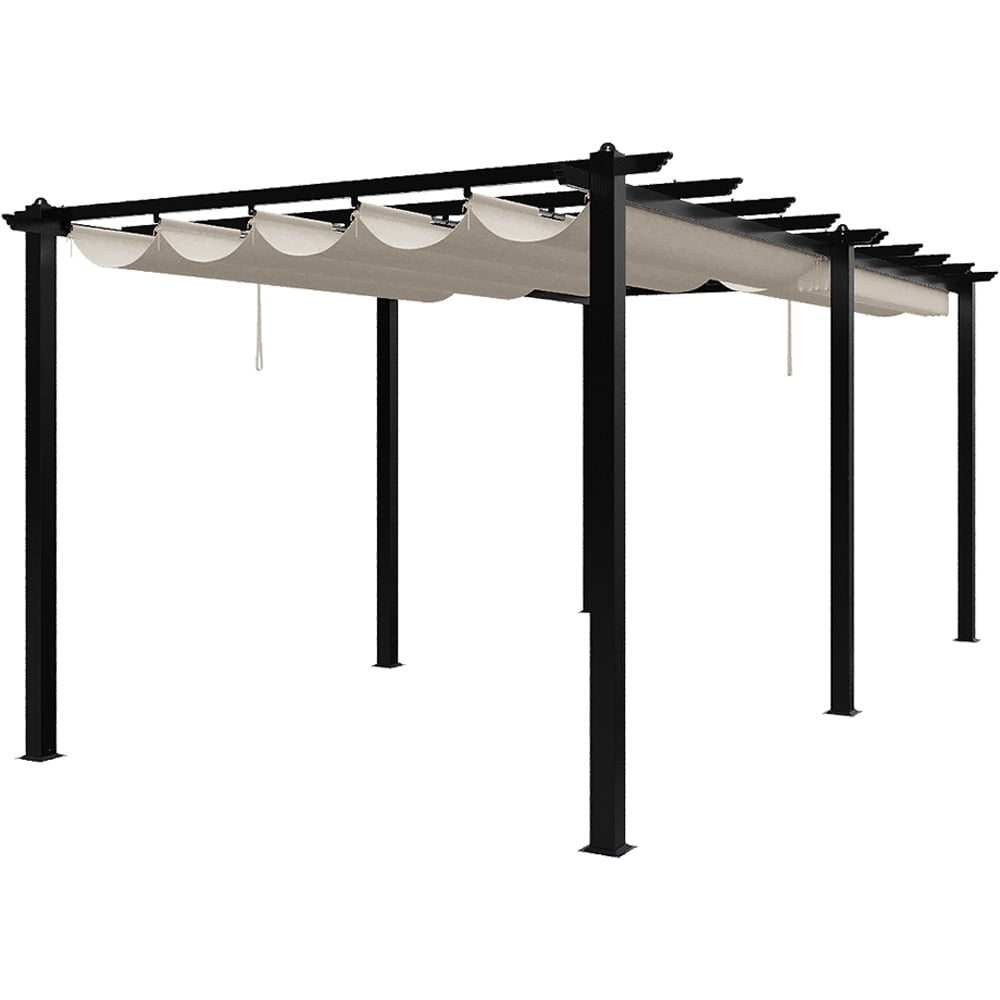 Living and Home 6 x 3m Beige White Aluminium Pergola with Retractable Roof Image 2
