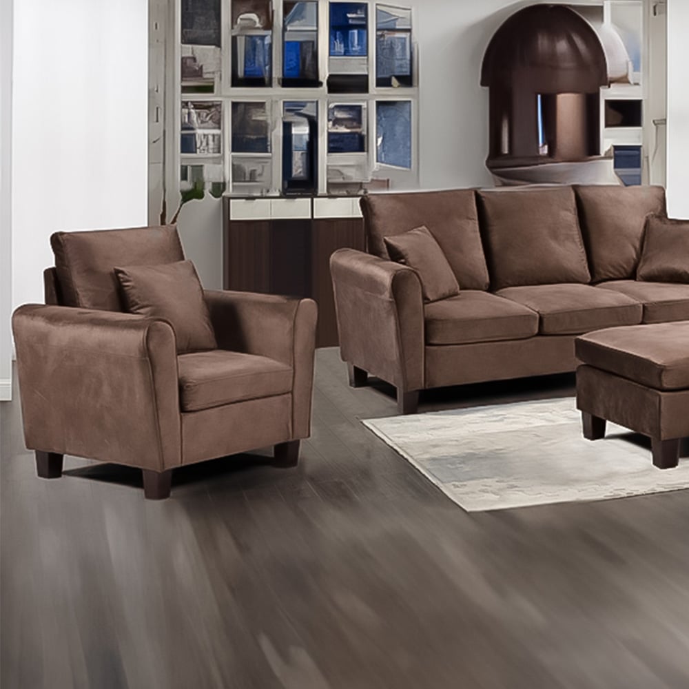 Brooklyn 6 Seater Brown Brushed Velvet Sofa Set Image 2