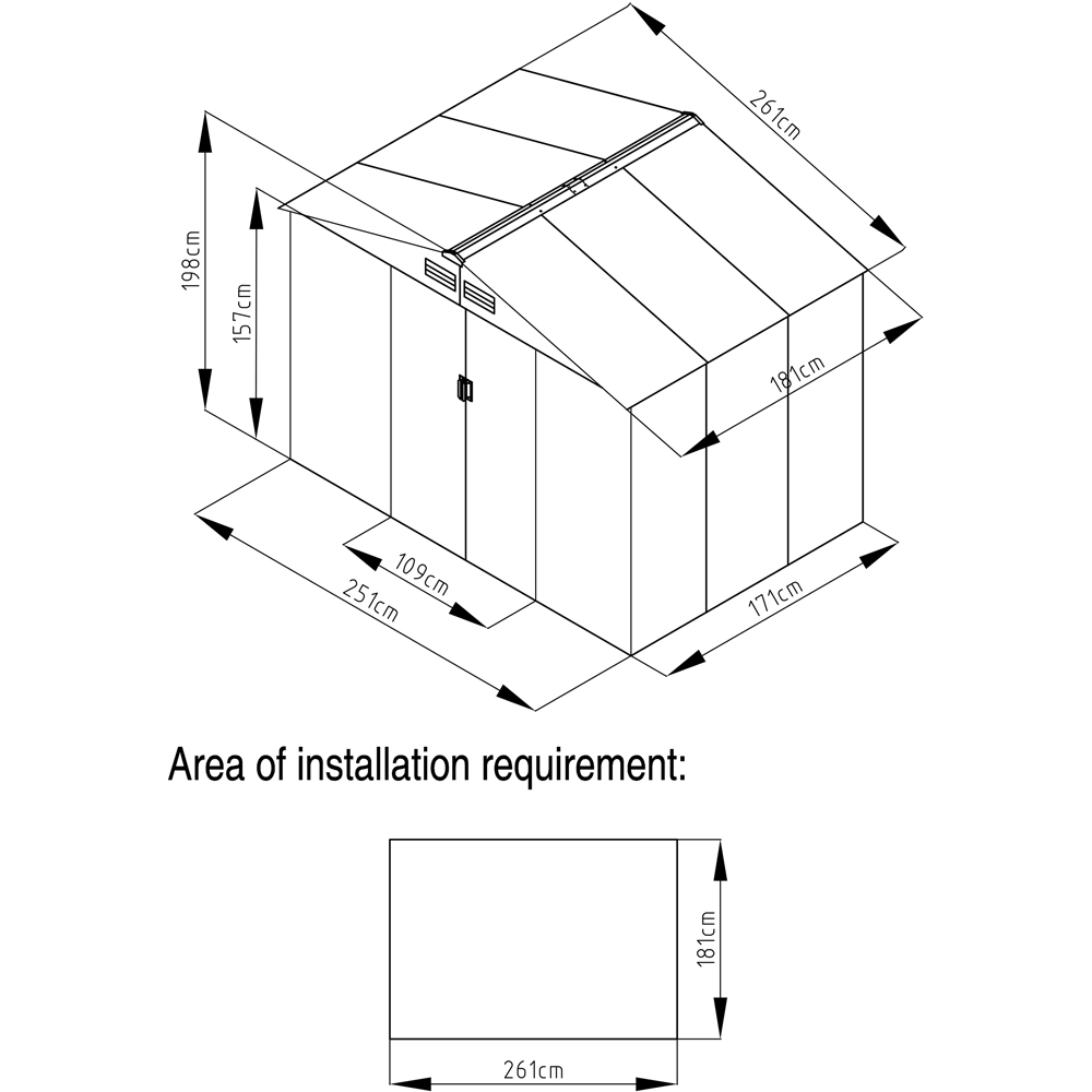 Charles Bentley 8 x 6ft Blue Apex Metal Garden Shed with Floor Image 4