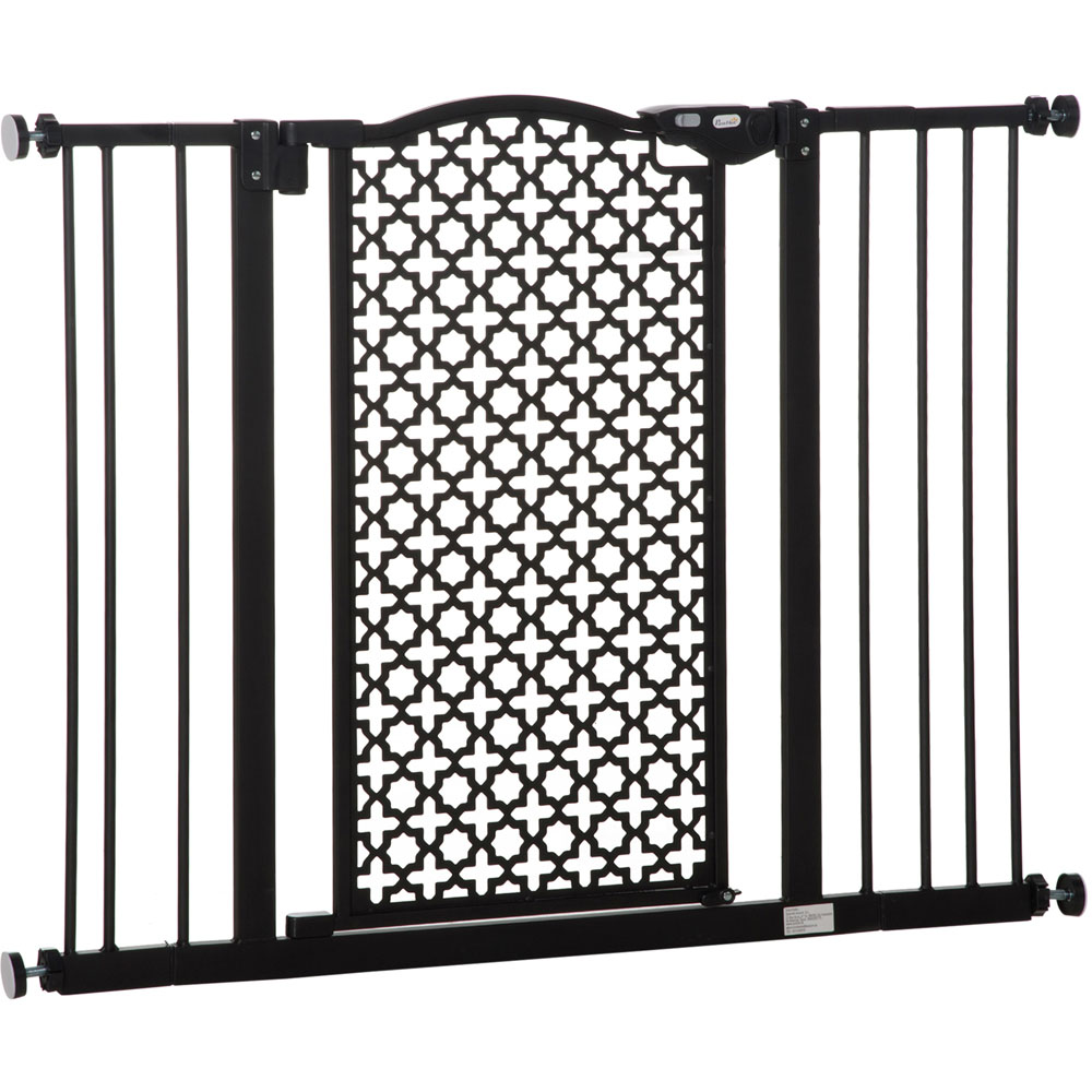 PawHut Black 74-105cm Stair Pressure Fit Pet Safety Gate with Double Locking Image 1