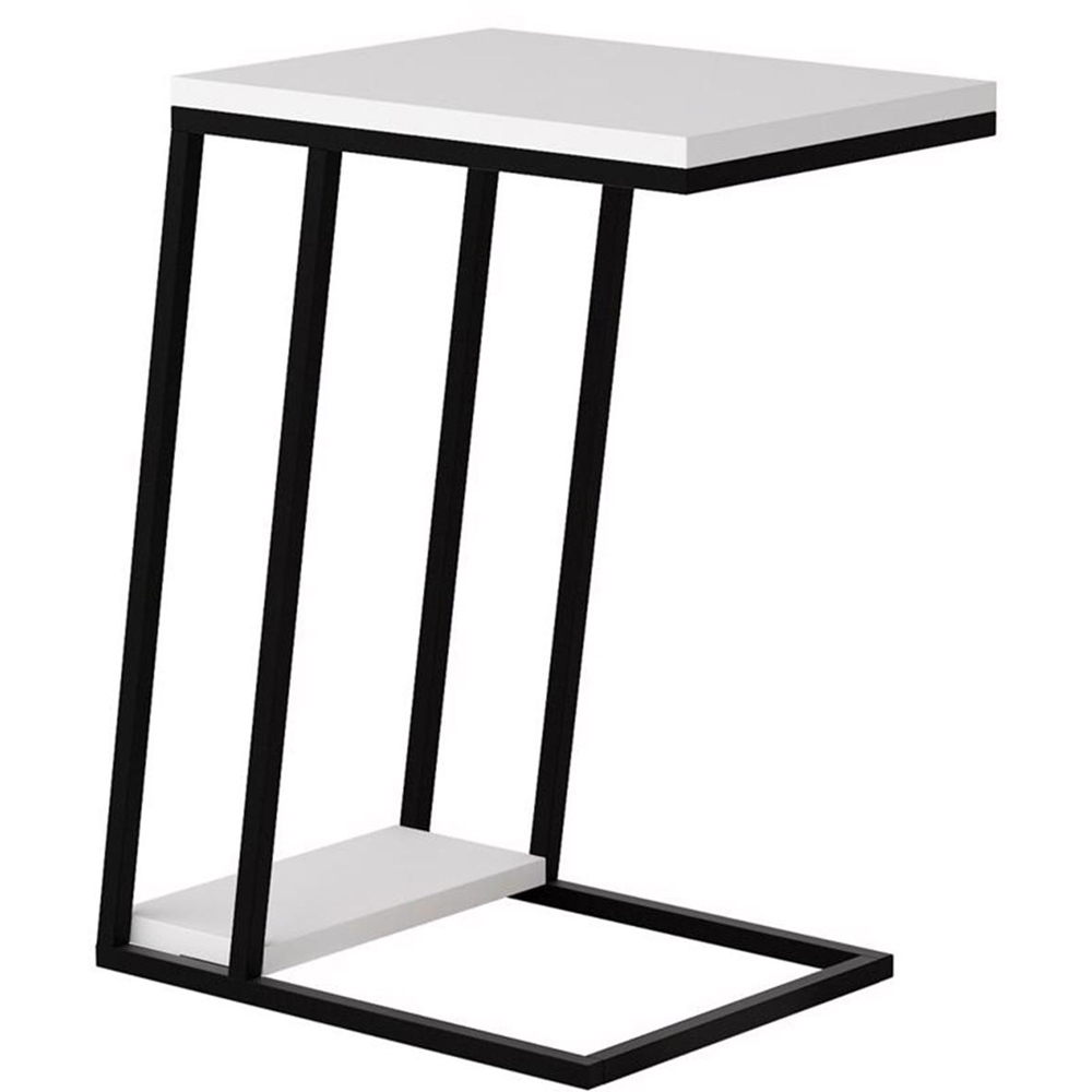 FWStyle Pal 2-Tier White Metal L Shaped Sofa End Table Image 3