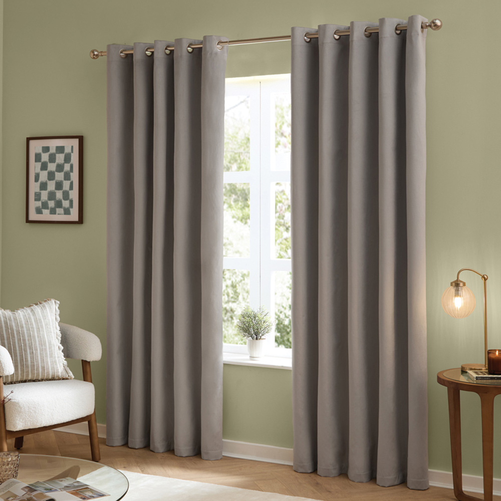 Furn The Ultimate Silver Velvet Fully Lined Eyelet Curtains 117 x 183cm Image 1