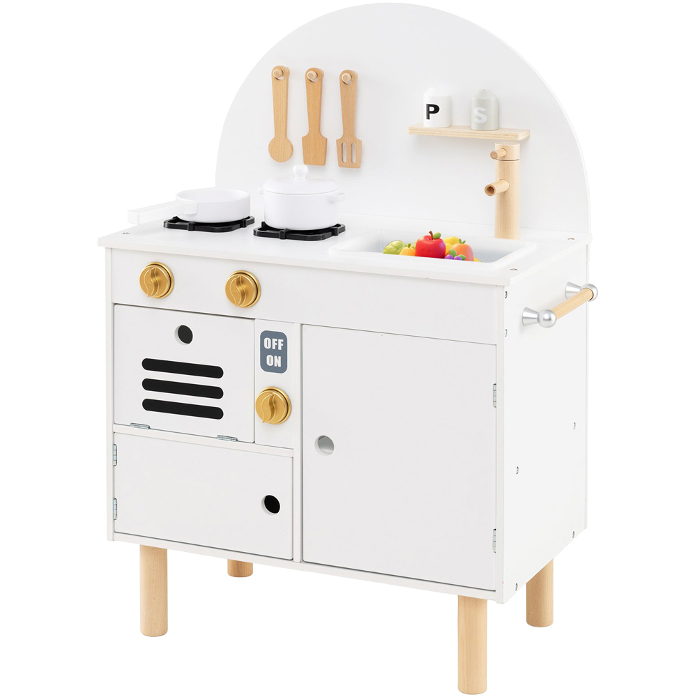 Costway Kids White Wooden Kitchen Play Set with Stoves Faucet Image 1