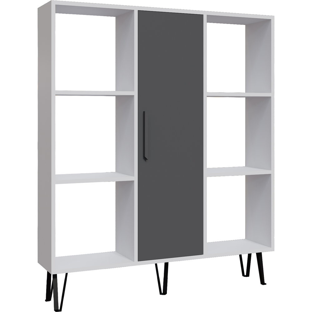 Decorotika Peoria Single Door 6 Shelf White and Anthracite Bookcase Image 2
