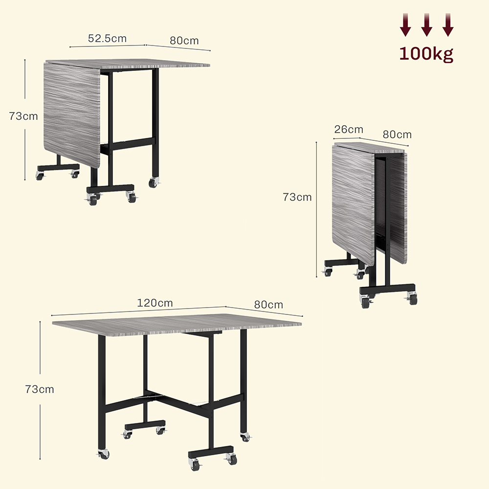 HOMCOM 6 Seater Grey Drop Leaf Mobile Dining Table Image 9