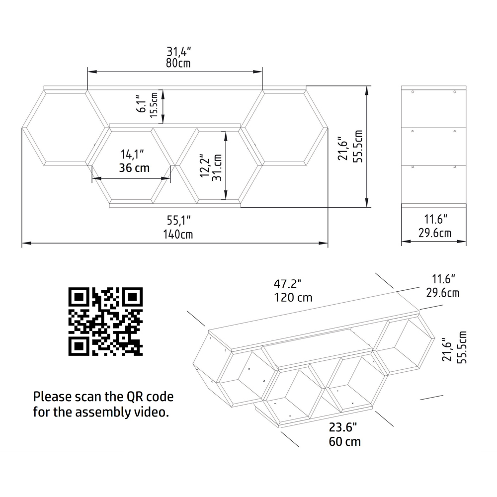 Decorotika Honey White and Walnut Wide Hexagonal TV Unit Image 8