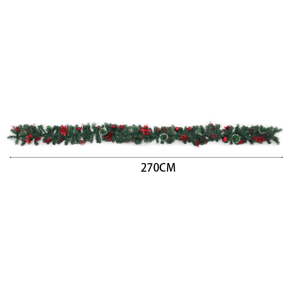 Living and Home Christmas Garland with Red Baubles Berries and Pinecones 270cm Image 9