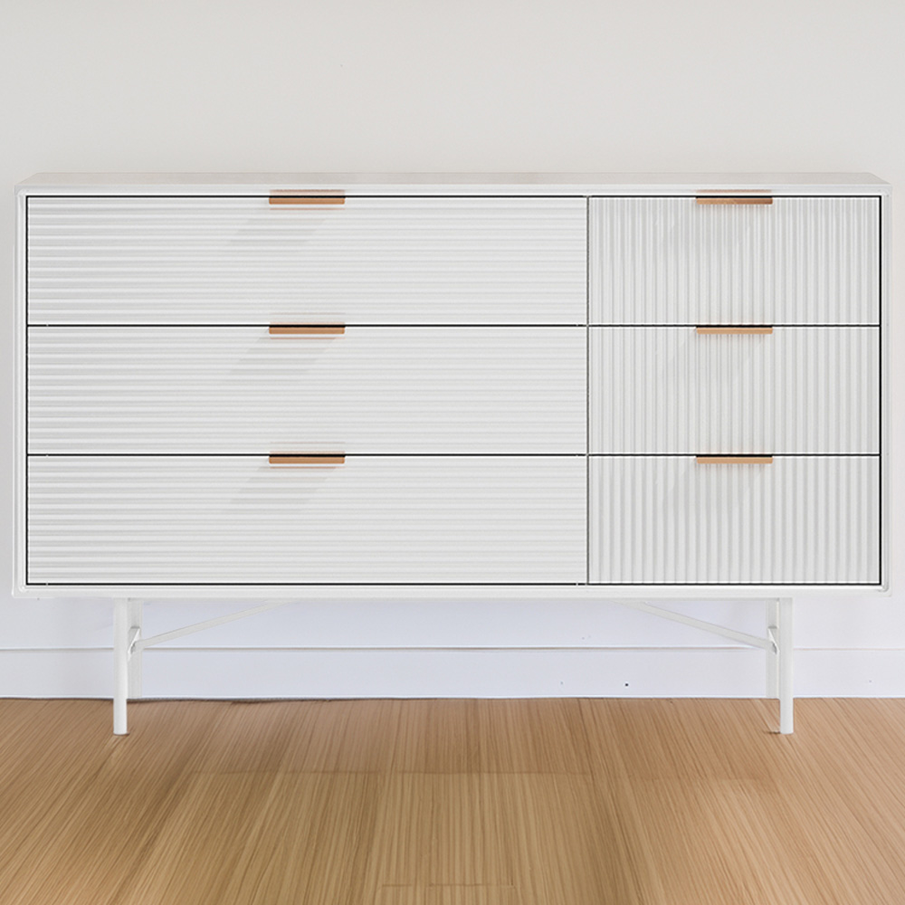 H&O Direct 6 Drawer White Striped Storage Cabinet with Gold Handle Image 1