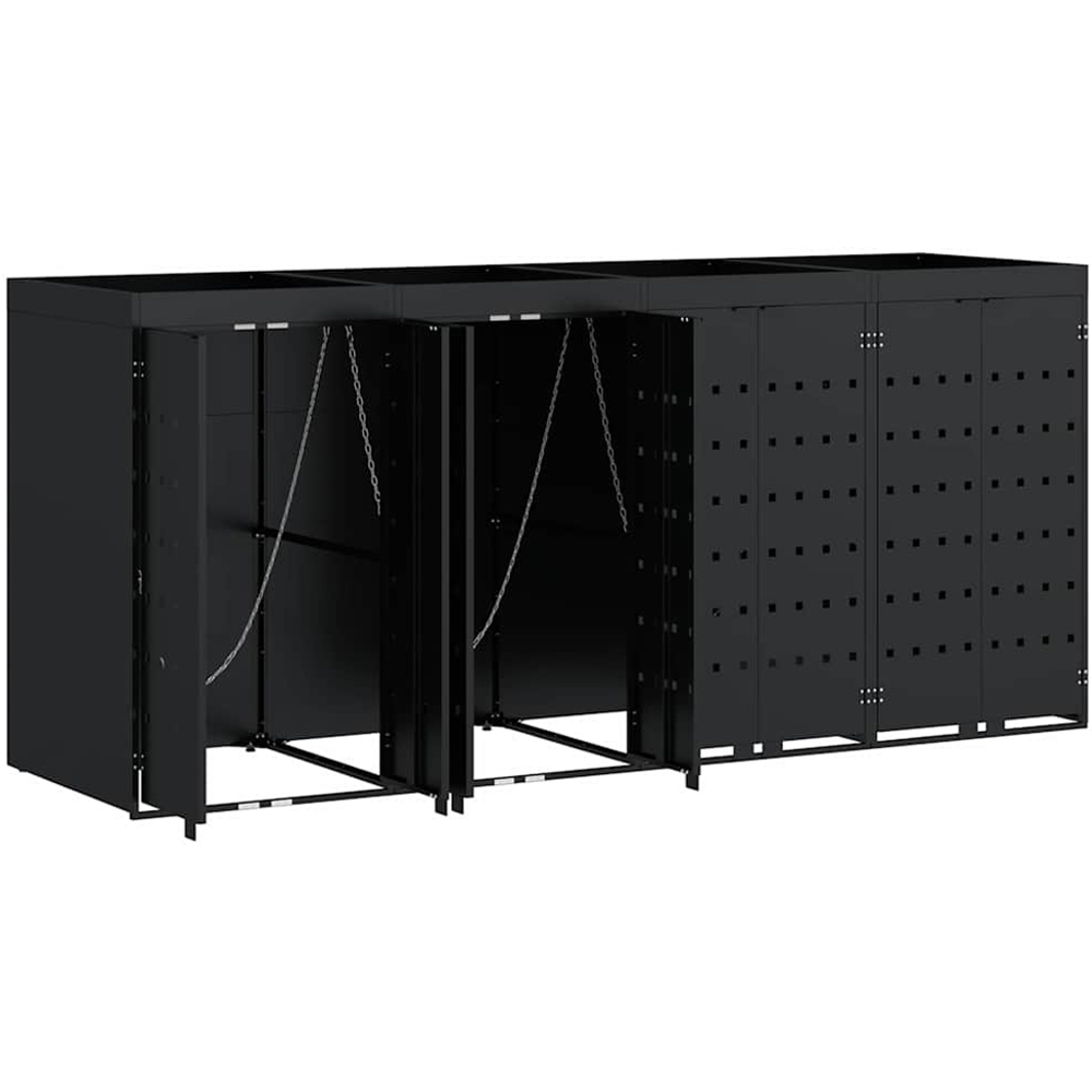 vidaXL Black 4 Wheelie Bin Storage Shed with Planter Roof Image 4