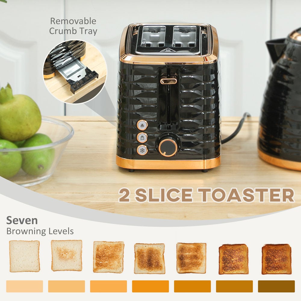 HOMCOM 800-162V71BK Black 1.7L Rapid Boil Kettle and 2 Slice Toaster Set Image 5