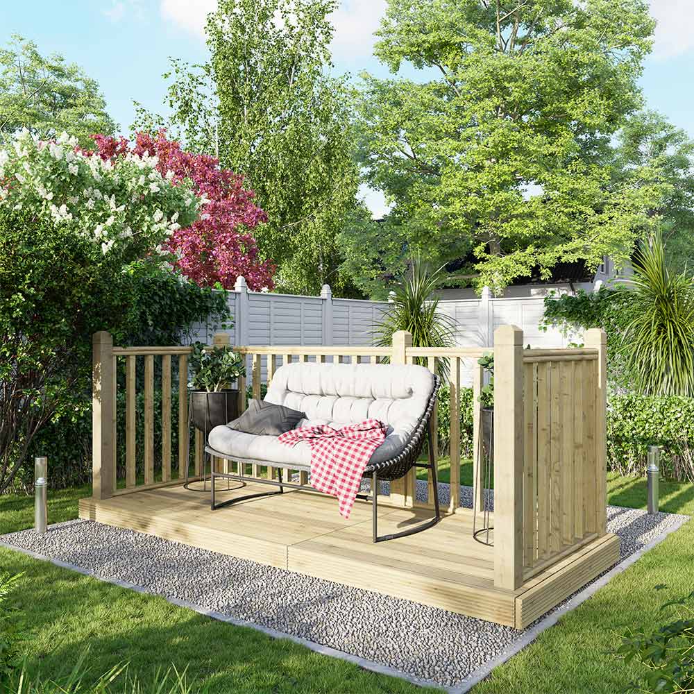 Power 4 x 10ft Timber Decking Kit With Handrails On 3 Sides Image 2