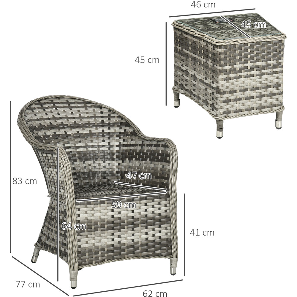 Outsunny 3pc Rattan Bistro Set Grey Image 6