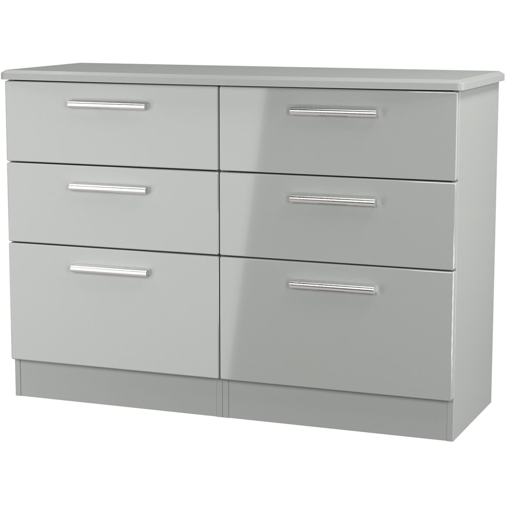 Crowndale Knightsbridge 6 Drawer Grey Gloss and Dusk Grey Wide Chest of Drawers Ready Assembled Image 3