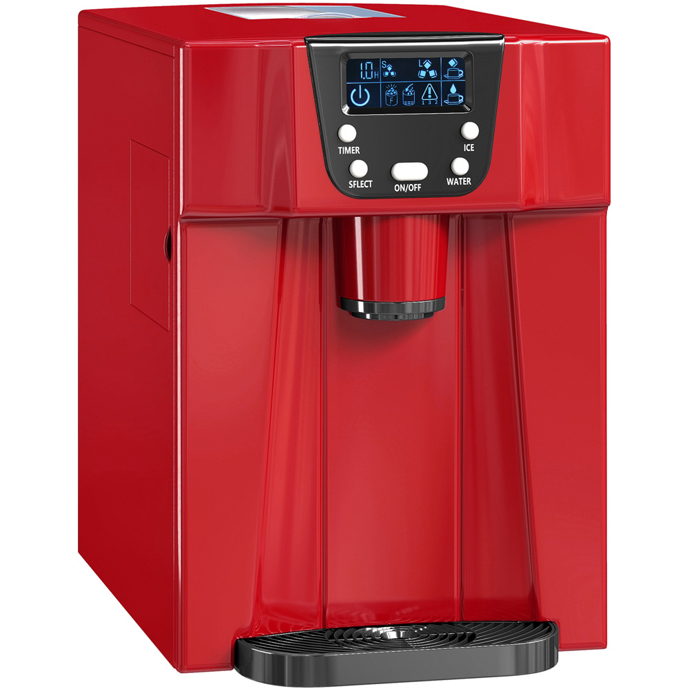 HOMCOM 800-141V70RD Red Ice Maker Machine and Water Dispenser 3L Image 1