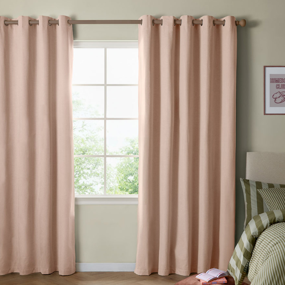 Furn The Ultimate Pink Textured Woven Blackout Eyelet Curtains 117 x 183cm Image 1