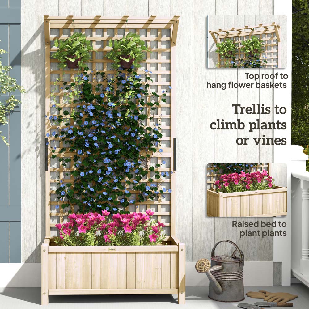 Outsunny Natural Wooden Garden Planter with Trellis 183 x 45 x 90cm Image 5