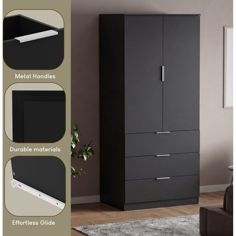 VIDA DESIGNS Trega 2 Door 3 Drawer Black Wardrobe Image 6