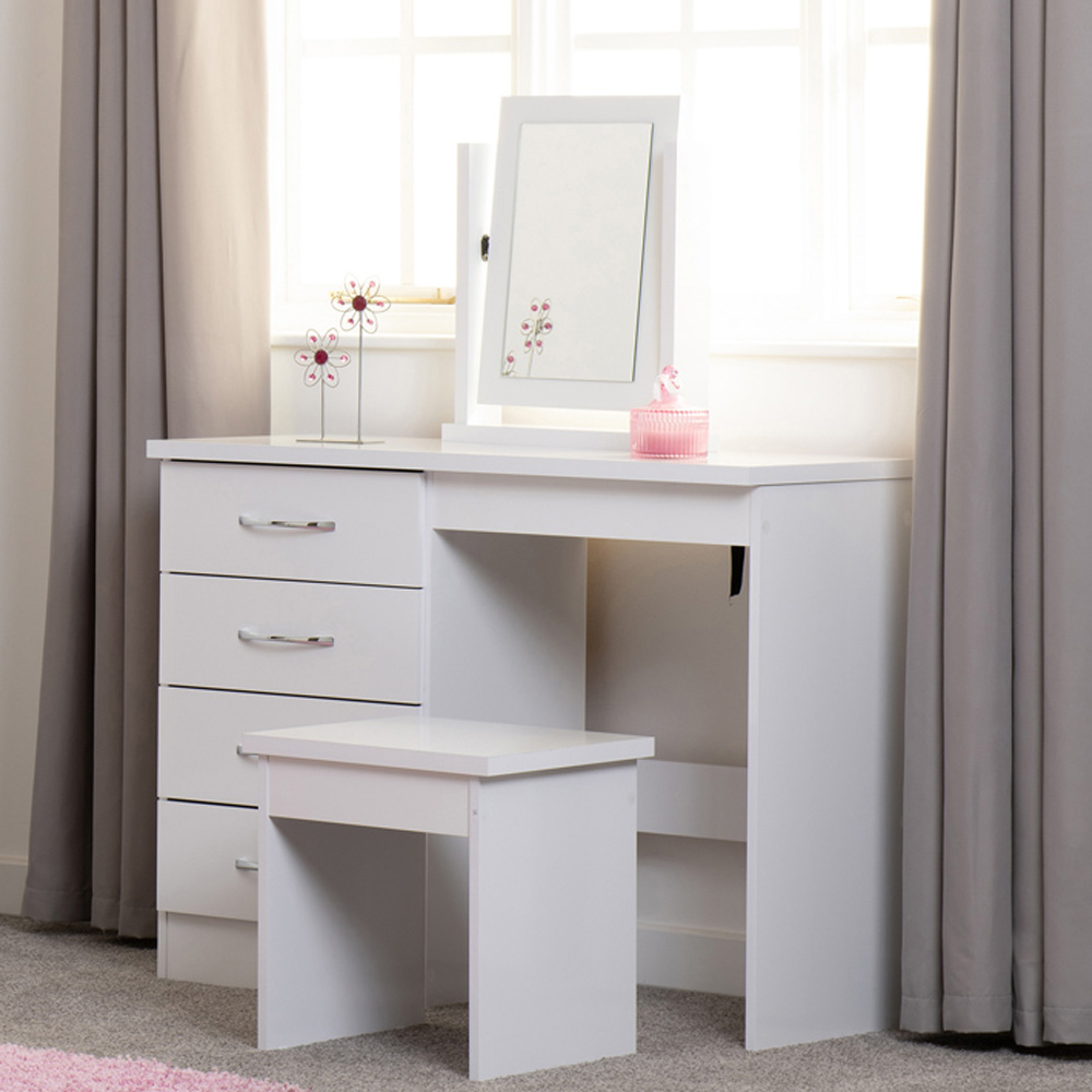 Seconique Nevada 4 Drawer Gloss White Dressing Table Set Image 8