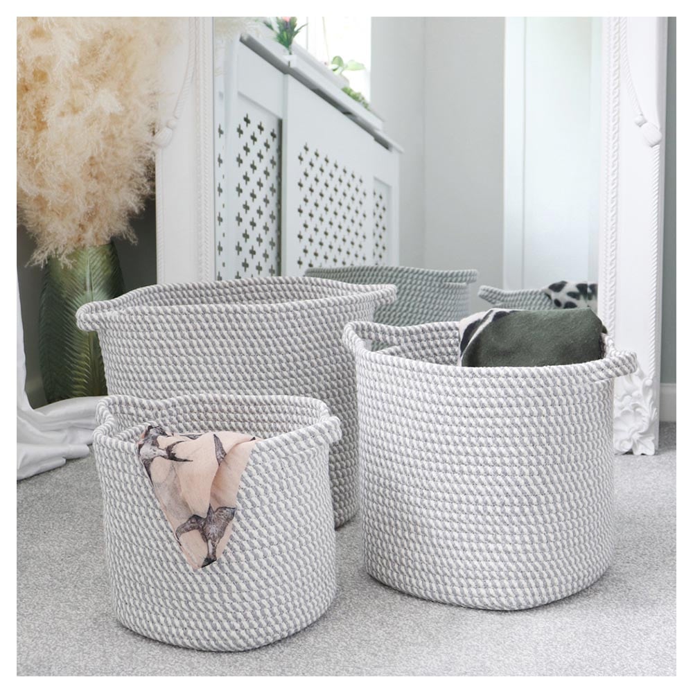 JVL Edison Cotton Rope Storage Basket 3 Pack Image 2