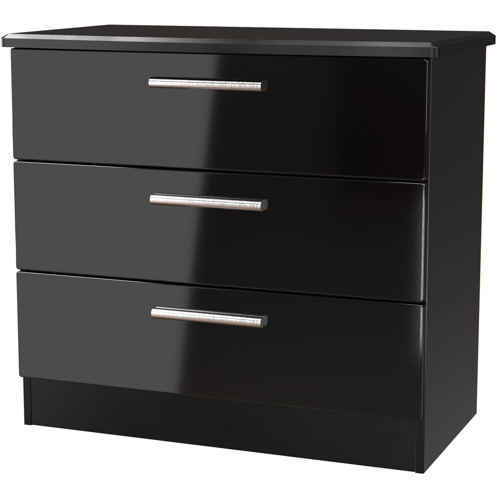 Crowndale Knightsbridge 3 Drawer Black Gloss and Black Chest of Drawers Ready Assembled Image 2