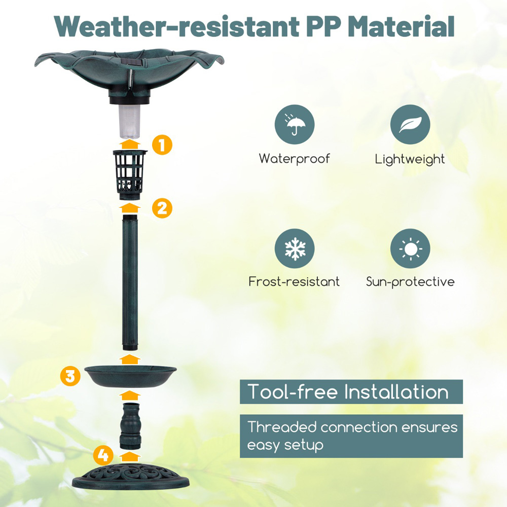 Costway Antique Solar Powered Bird Bath and Feeder Set Image 6