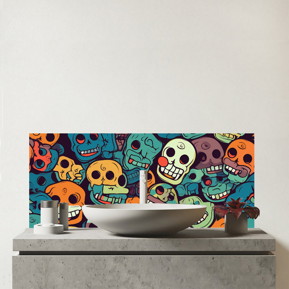 Warren Reed Designer Smiling Skulls Bathroom Splashback 25 x 60cm Image 1