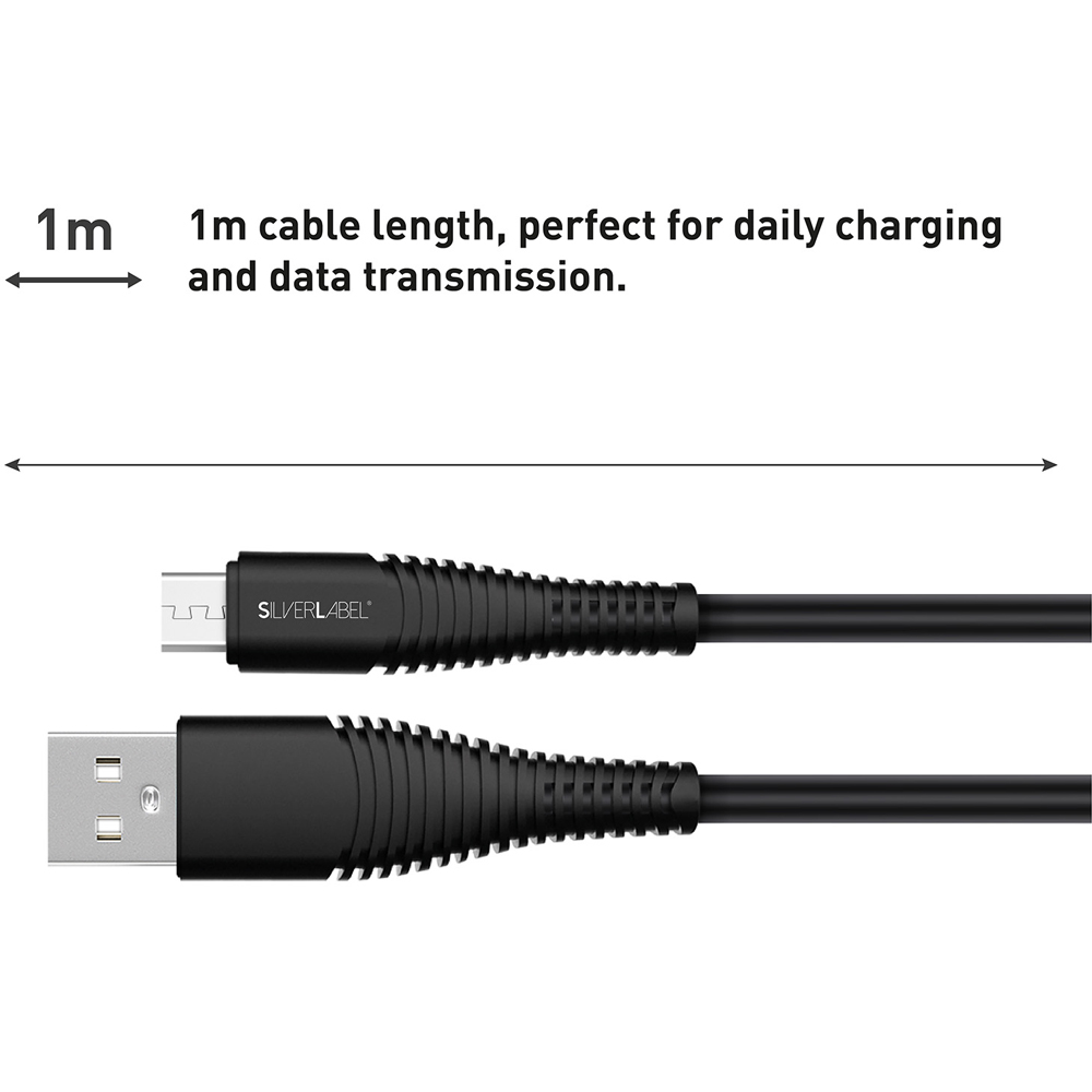 SilverLabel Black Micro USB Cable 1m Image 3
