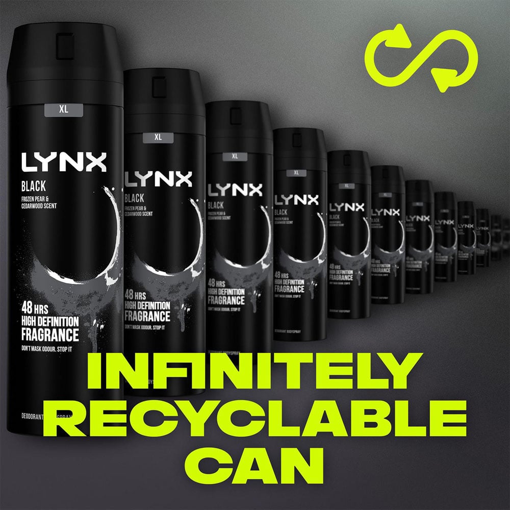 Lynx Black Frozen Pear and Cedarwood 48H Protection Deodorant Body Spray 200ml 6 Pack Image 3