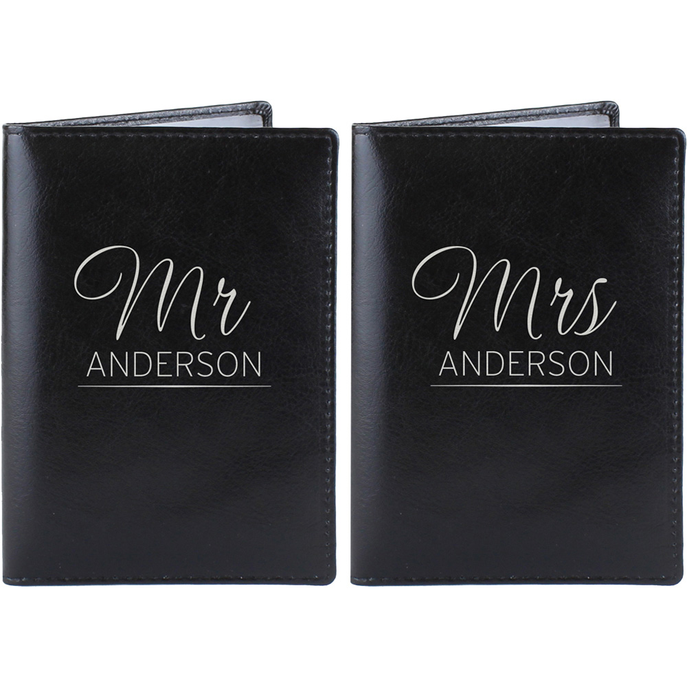 Personalised Memento Personalised Mr and Mrs Black Passport Holder Image 1