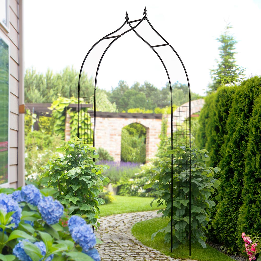 Outsunny 8.2 x 3.7 x 1ft Black Garden Arch with Trellis Sides Image 1