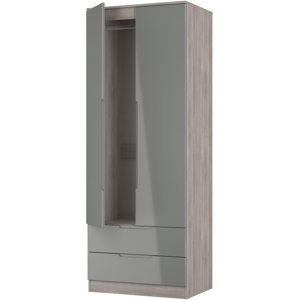 Crowndale Milan 2 Door 2 Drawer Grey Gloss and Grey Oak Tall Wardrobe Ready Assembled Image 6