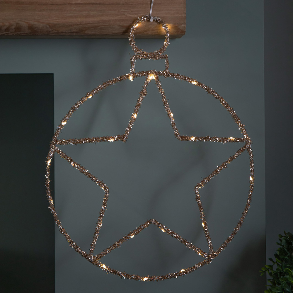 Samuel Alexander Warm White Twinkling LED Light Up Gold Star Ball Hanging Christmas Decoration Image 9