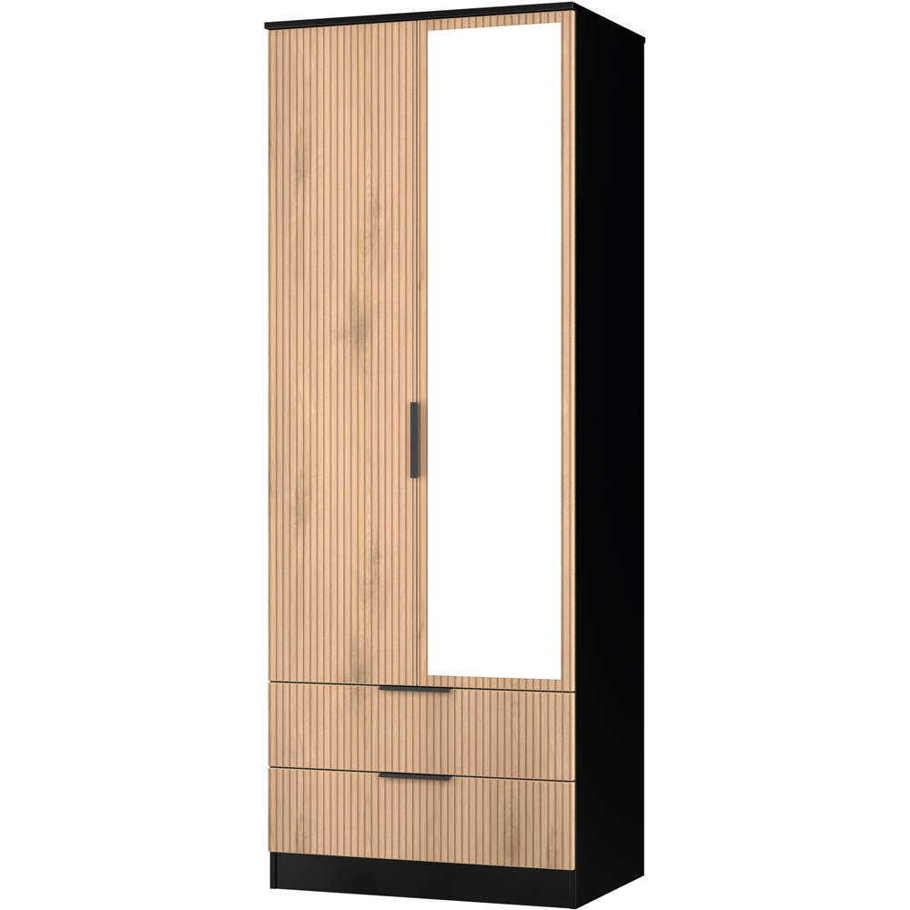 Crowndale Java 2 Door 2 Drawer Slatt Effect and Black Tall Mirrored Wardrobe Ready Assembled Image 4