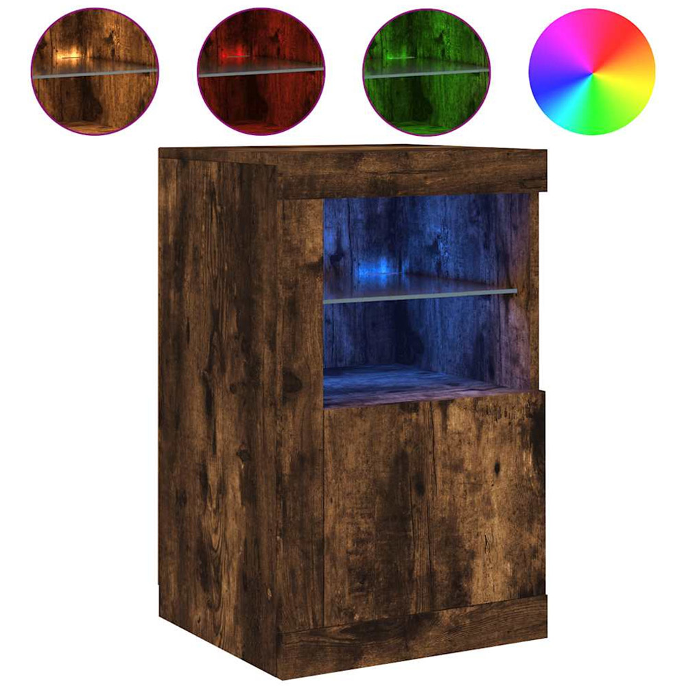 vidaXL Single Door 2 Shelf Smoked Oak Side Cabinet with LED Lights Image 5