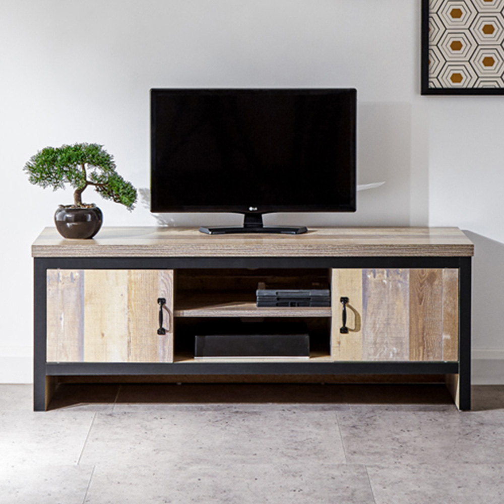 GFW Boston 2 Door 2 Shelf Oak TV Unit Image 1