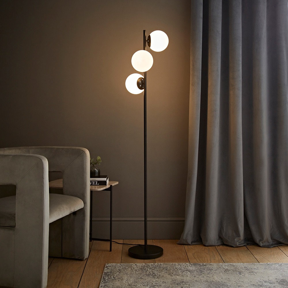 ValueLights Jas 3 Way Frosted White Glass Globe Shade Silver Chrome LED Floor Lamp Image 6