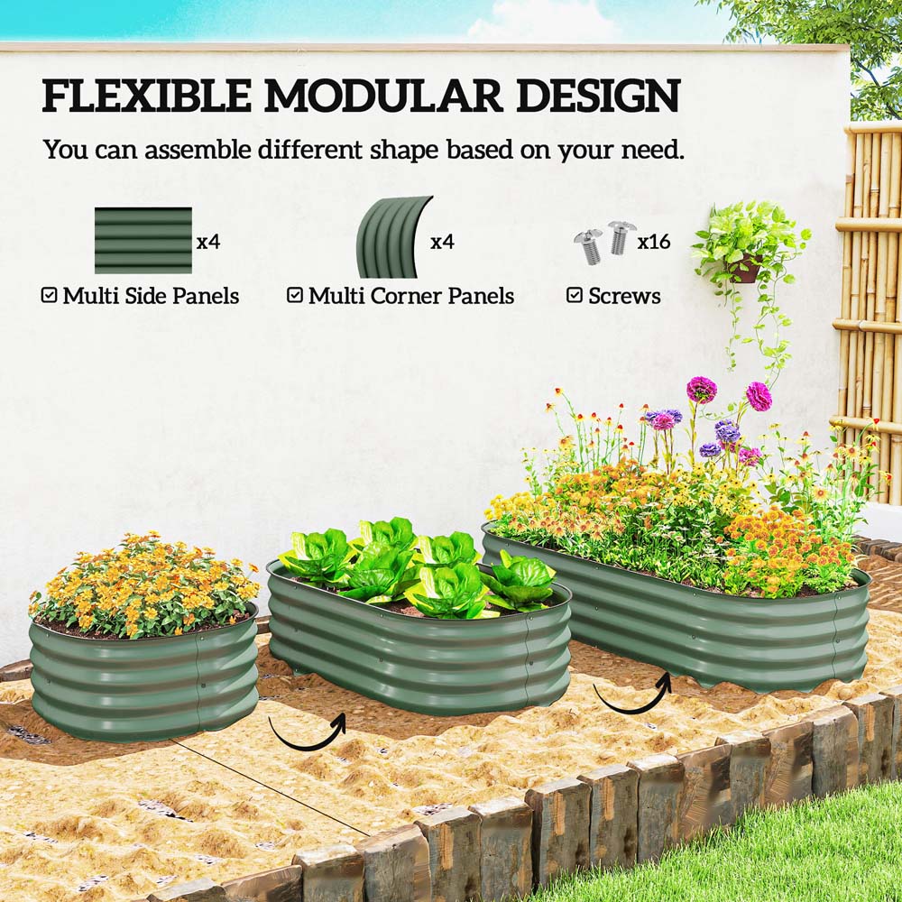 Outsunny Green Galvanised Steel Raised Garden Bed Planter with Safety Edging 62 x 150cm Image 4