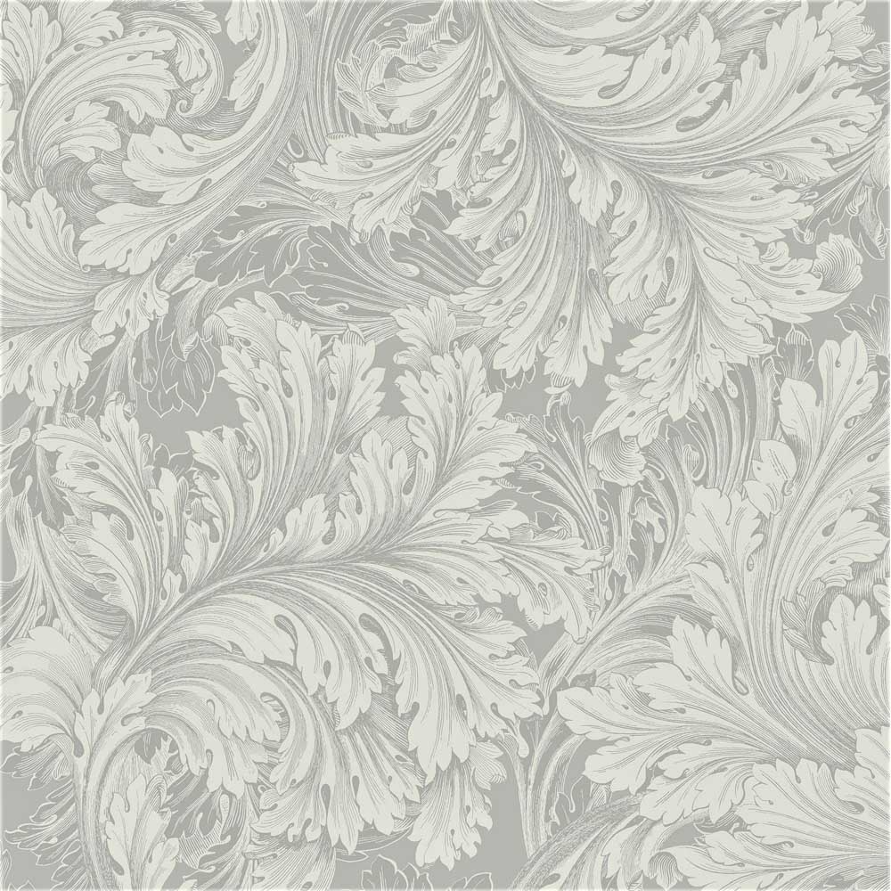 Grandeco Rossetti Acanthus Leaves Scroll Grey Wallpaper Image 1