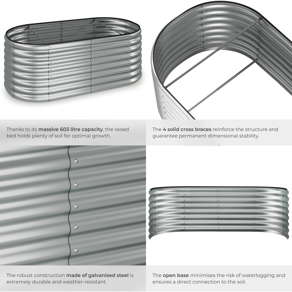 tectake Flora 160 x 80cm Silver Galvanised Steel Raised Garden Bed Image 4