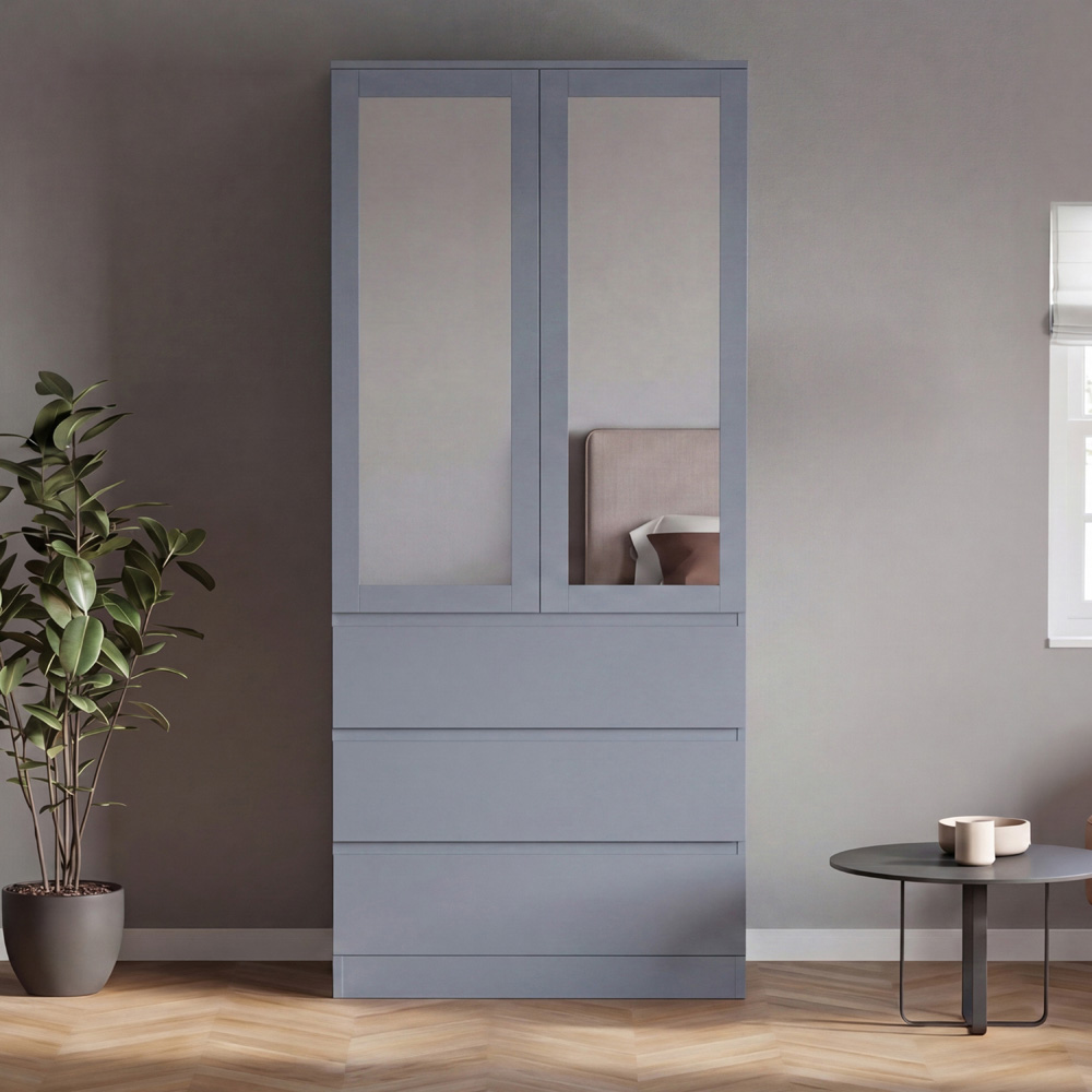VIDA DESIGNS Denver 2 Door 3 Drawer Grey Mirrored Wardrobe Image 3