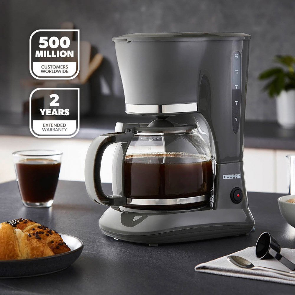 Geepas GCM41505UK-GR Grey Nylon Filter 1.5L Coffee Machine 800W Image 2