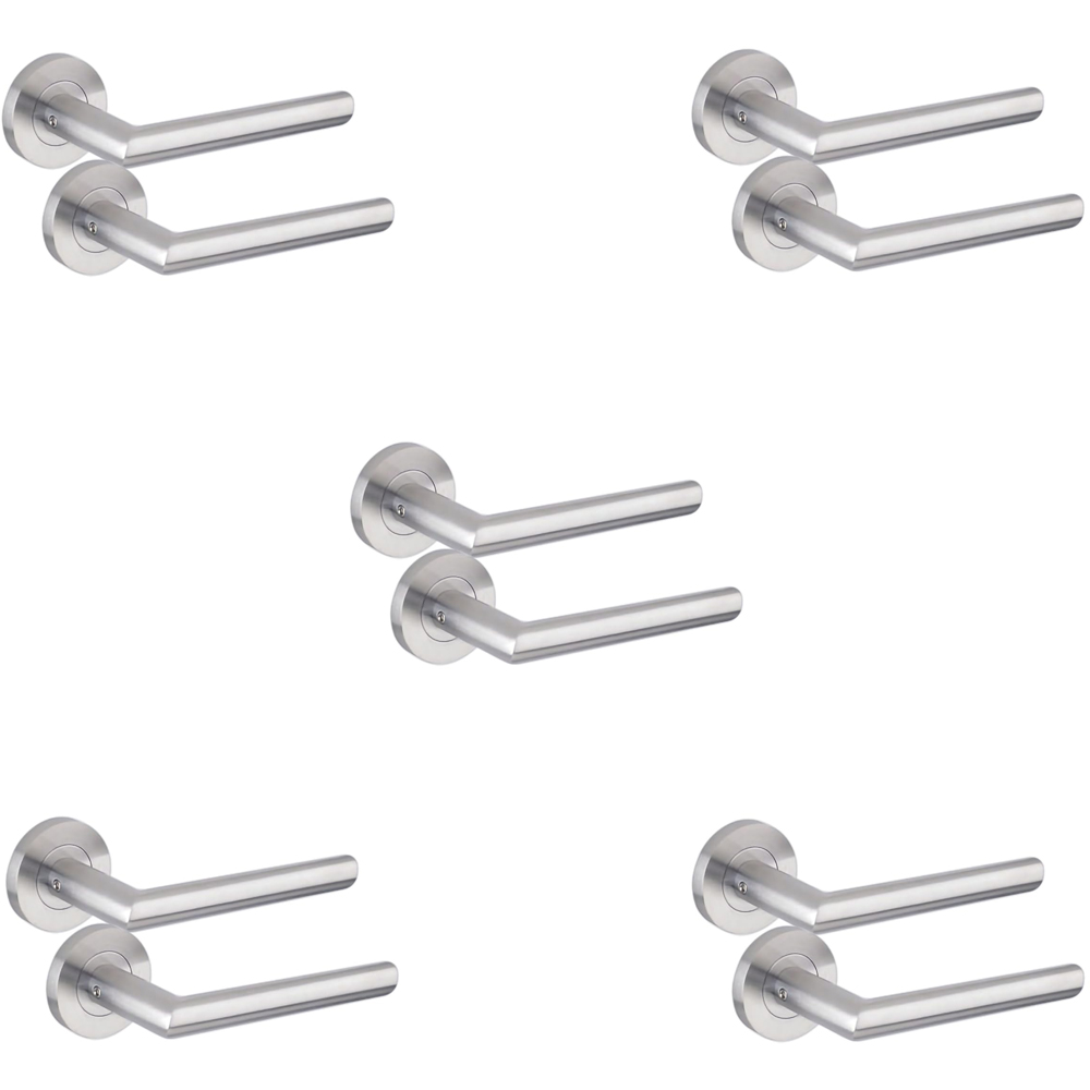 Golden Grace Mitred Satin Nickel Latch Door Handle Pair 52mm 5 Pack Image 1