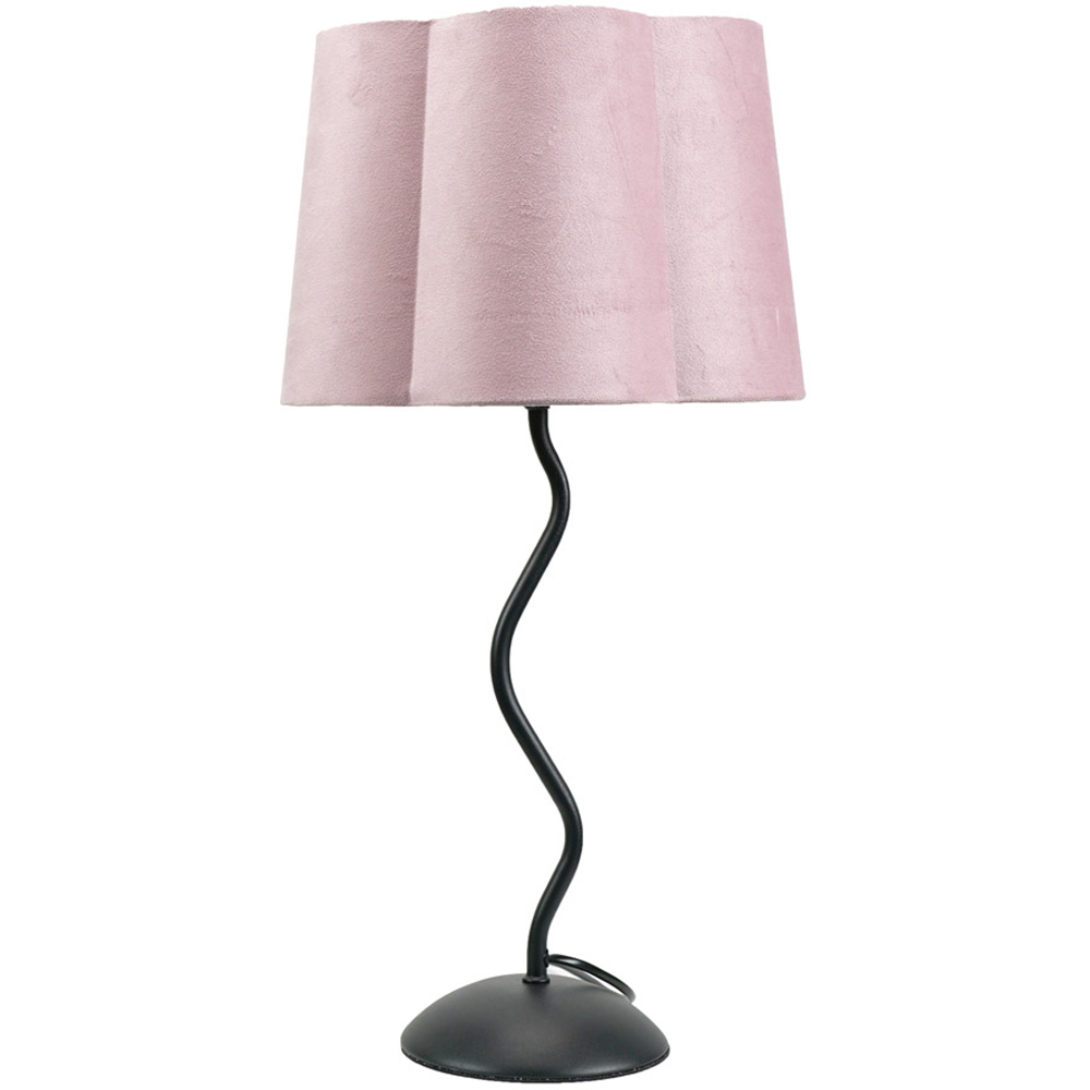 ValueLights Wiggle Blush Pink Velvet Scallop Shade Black Metal Stem LED Table Lamp Image 1