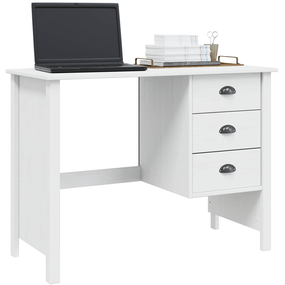 vidaXL Hill 3 Drawer Compact Pine Wood Home Desk White Image 3