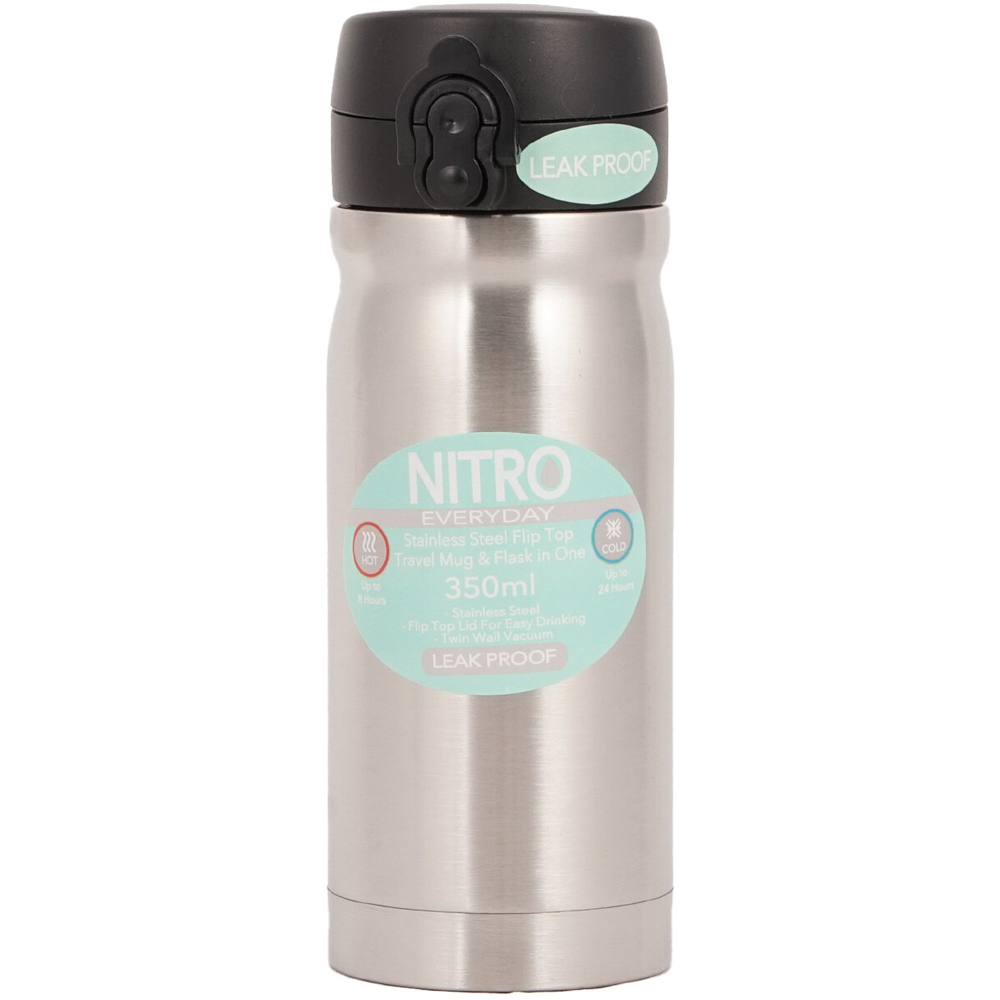 Nitro Silver Stainless Steel Travel Flask with Flip Top Image 1